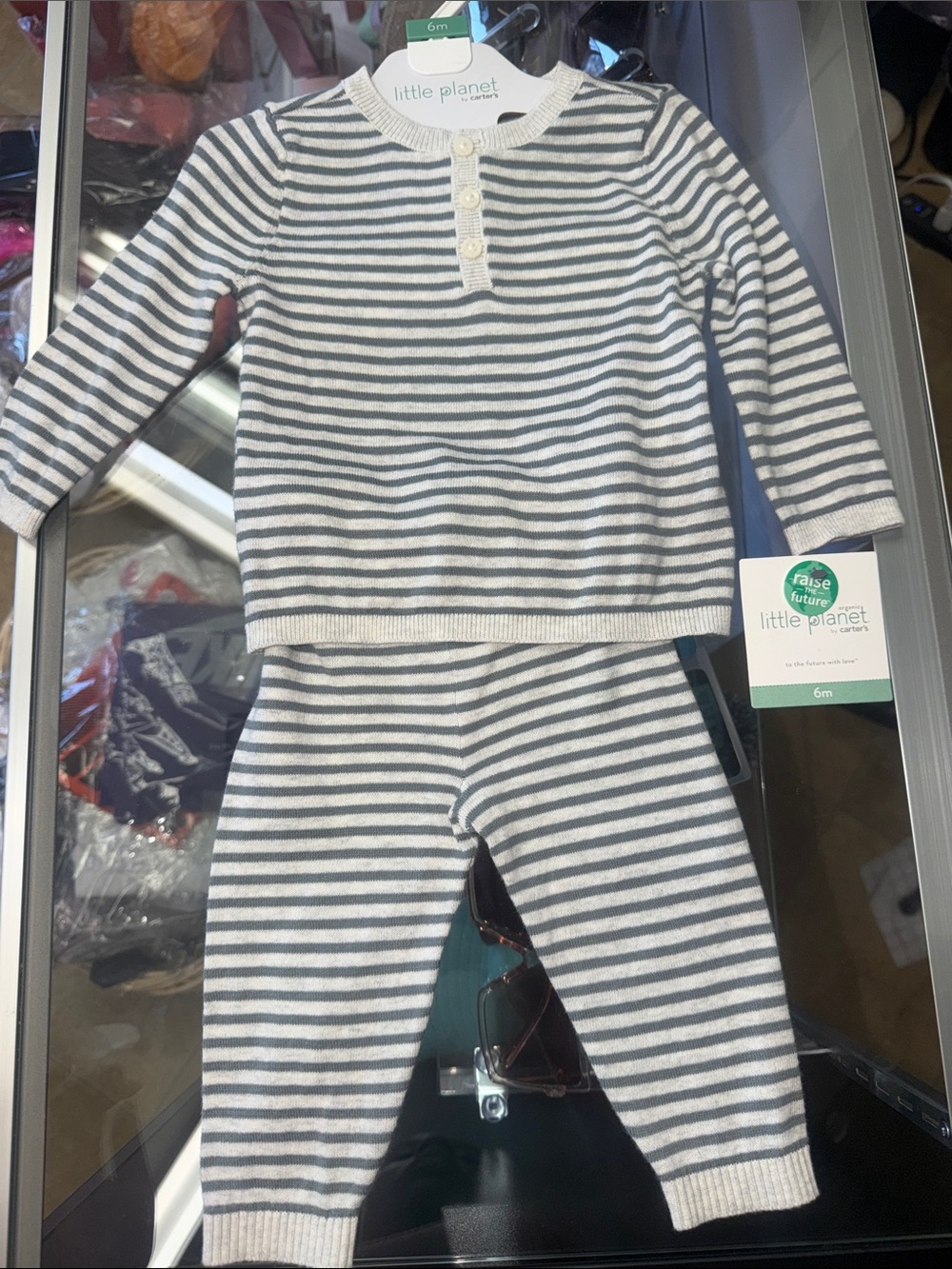Little Planet Gray & White Striped Kids Matching Set - 6M